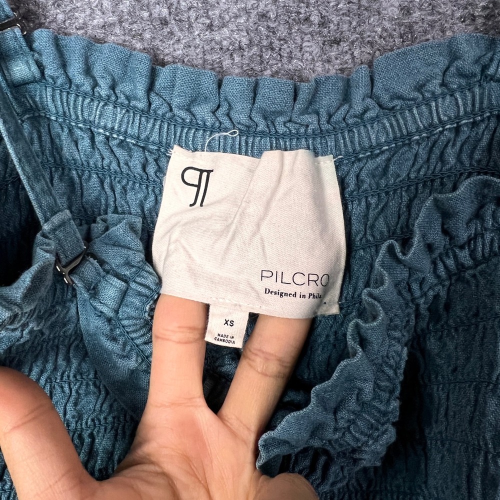 PILCRO by Urban Outfitters Smocked Bodice Linen‎ Blend Romper Teal XS - Picture 7 of 9